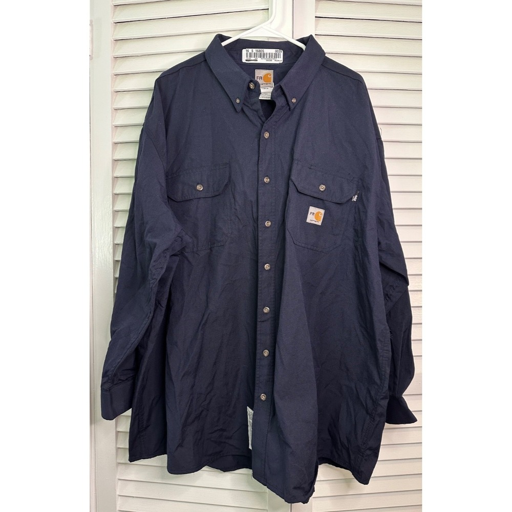 Carhartt 3XL Navy FR Flame Resisant Cat 2 NFPA 2112 Long Sleeve Button Up - 1
